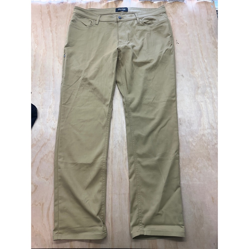 DU/ER Mens Slim Fit Performance Pants Khaki Tan 40x32 Stretch Chino Trousers